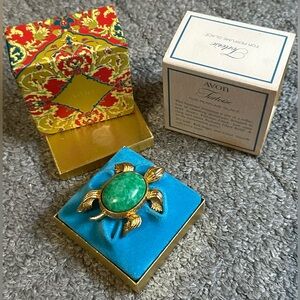 Vintage Avon Tortoise Turtle Perfume Glace Mini Empty Faux Jade Gold Tone USED